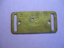 Vintage (1927) Cedar Co. Iowa Brass Dog Tag License #1275 picture