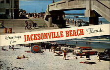 Jacksonville Beach Florida 1950s cars swimwear mailed 1962 vintage postcard picture