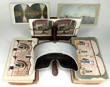 Monarch Wood & Metal Stereoscope Viewer With 63 Stereoview Cards picture