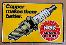 Vintage NGK Spark Plugs metal advertising Sign Service gas station Embossed picture