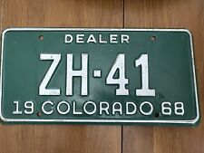 Colorado  1968 Dealer  license plate Green Antique Vintage  ZH 41 picture