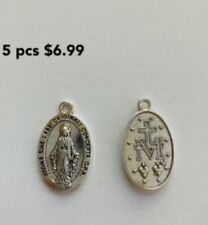Silver Toned  Our Lady of Grace 5 Pcs Miraculous Medal Pendant Mother Mary picture