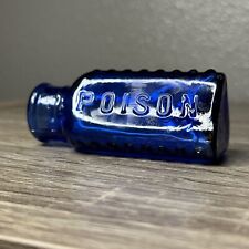 Cobalt Blue TRILOIDS POISON Glass Bottle Triangular Base Vintage 3.5” Tall picture