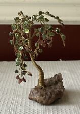 Vintage Chinese Amethyst, Amber, Jade & Brass Tree Figurine, 5
