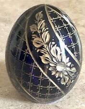 St Petersburg Faberge Egg Russia Cobalt Blue & Gold Etched Egg Paperweight picture