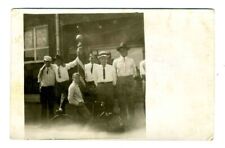 Barber Pole with Men Front of Barbershop Real Photo Postcard Boy Bicycle 1910's picture