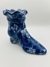 Vintage Victoria Ware Ironstone Blue & White Floral Porcelain Boot Shoe Vase 5” picture