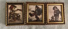 3-Small Vtg Hummel Pictures In Gold Frames 3 X 3.5  Inch West Germany picture