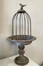 Vintage Grey Small Iron Bird Cage w/ Stand Rustic Ornate Details Design picture