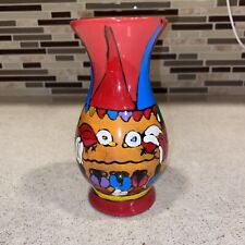 Vintage Mexican Guerrero Terra Cotta Cock Fighting? Hand Painted Vase picture