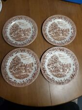 4 Churchill England Currier & Ives Brown Harvest Dinner Plate 10.25” Euc (Bin 26 picture