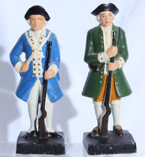 2x Cast Iron Revolutionary War Colonial Soldier Door Stop Bookends Vintage Pair picture
