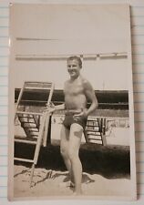 Handsome Man Bulge In Swimsuit Vintage Photo Sexy Smiling Gay Interest Snapshot  picture