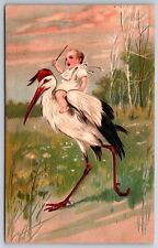 PFB Fantasy~Stork In Hat Runs w/Baby In A Hurry~Whip~Emboss~Ser 6289~c1910 picture