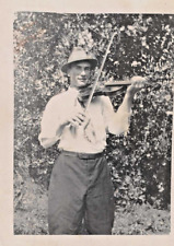 RPPC  PHOTO POSTCARD HANDSOME YOUNG MAN FIDDLE PLAYER  FEDORA HAT  MUSICIAN picture
