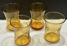 4 Vintage Cordial Shot Glasses -  Floral Etched Amber Colored Glass - Barware picture