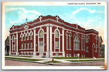 Princeton Indiana~Christian Church Bldg Street View~American Art Vintage PC picture