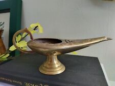 Vintage Solid Brass Aladdin Genie Lamp Incense Burner, Ashtray, Decor picture