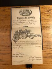 1928 Marriage Certificate / Seal Ingham County Michigan Vintage VNT Tri-Fold picture