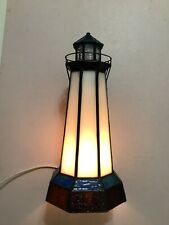 Stained Glass Lighthouse Table Lamp 10” Tall (working well) picture