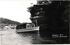 Boat in Hawk's Bill Lower Dells WI RPPC Real Photo Unused Postcard 1950s picture