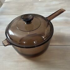 Vintage Corning Vision Ware Pyrex 2.5 L Amber Glass Pot Sauce Pan with Lid USA picture