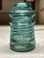 Antique Glass Insulator Hemingray No. 9 Aqua Color With Textured Base, Clean picture