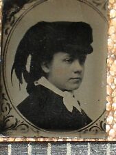 Gem Tintype Civil War era Young Girl Unique Hat picture
