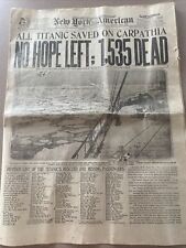 TITANIC SINKS: New York Times April 16, 1912 Reproduction picture