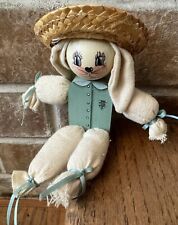 Wooden Cloth Spring Easter Bunny Toile Hand Painted Bunny Rabbit Doll Figure VTG picture