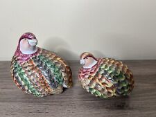 Vintage Hand-Painted Chinese Pair Of 2 Quail Partridge Bird Figurines Porcelain picture