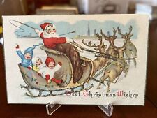 VINTAGE FINNISH CHRISTMAS POSTCARD SANTA Reindeers And Sleigh Glitter S329 picture