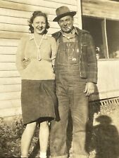 R9 Photograph Cute Old Couple Farmer Overalls Smoking Cigarette Hat  picture