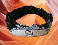 Vtg Women’s Native American Sterling Silver Concho Leather Belt 35 1/2