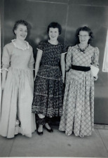 Three Women In Long Dresses Standing Side By Side B&W Photograph 3.5 x 5 picture