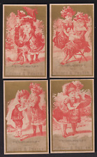 4 TROY NY TRADE CARDS, CHURCH & PHALEN'S DRY GOODS, GIRLS IN RED ON GOLD  K934 picture