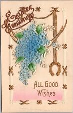 c1910s EASTER GREETINGS Embossed Postcard Air-Brushed Forget-Me-Not Flowers picture