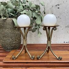 Vintage Arts & Crafts Style Brass Candleholders for Pillar Candles  picture