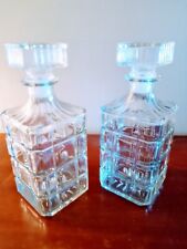 2 Glass Whiskey Decanters with Stoppers Square Cut  Design 9
