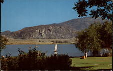 Osoyoos British Columbia Canada Lake sailboat mountains lawnmower postcard picture