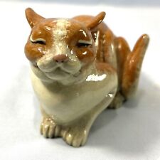 Kitty’s Kennel Cat Hand Crafted “Sleepy” Cat Figurine Solid Ceramic Gold White picture