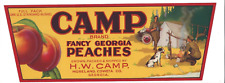 Original CAMP peach crate label H W Camp Moreland Coweta County Georgia deer dog picture