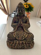 Heavy Carved 9.5x6.5” Stone Multicolored Buddha Meditation Statue Yoga  picture