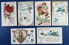 6 Birthday Antique Postcards.EMB,Gold.1 Novelty w Heart, Music. PUBL: Birn Bros picture