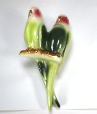 Royal Copley 1950s Pair Of Parakeet Wall Pocket Vase Green Yellow Pink Vintage picture