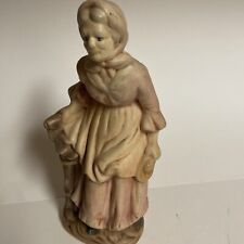 VTG Old Woman Pink  Dress W/hat Ceramic Porcelain Figurine 9” Signed MM Antique picture