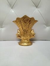 Vintage Mid 20th Century Weeping Gold Vase Antique Scaloped Vase 093 picture
