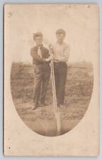 c1908 Postcard Two Young Men Pose Farm Workers Real Photo Rppc Berne IN picture