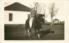 Grace~Pretty Lady Rides Big Horse~Striped Riding Habit~1912 Real Photo~RPPC picture