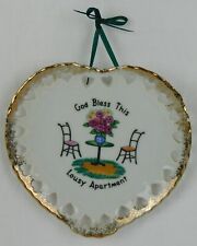 Vintage Heart Shaped ~ GOD BLESS THIS LOUSY APARTMENT ~ Hanging Plate Gold Trim picture